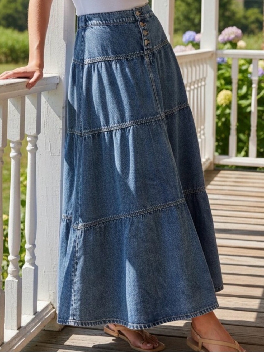 🩵Hello Gorgeous! RISEN High Rise Ruffle Denim Maxi Skirt- Dark Wash